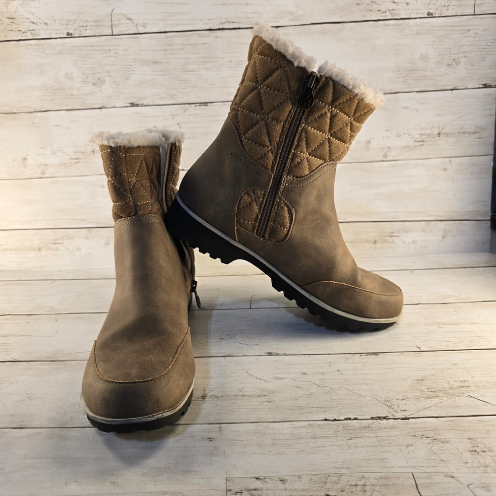 JBU Jambu Glasgow Water Resistant Boots Brown Faux Fur Quilted Ankle 8.5M